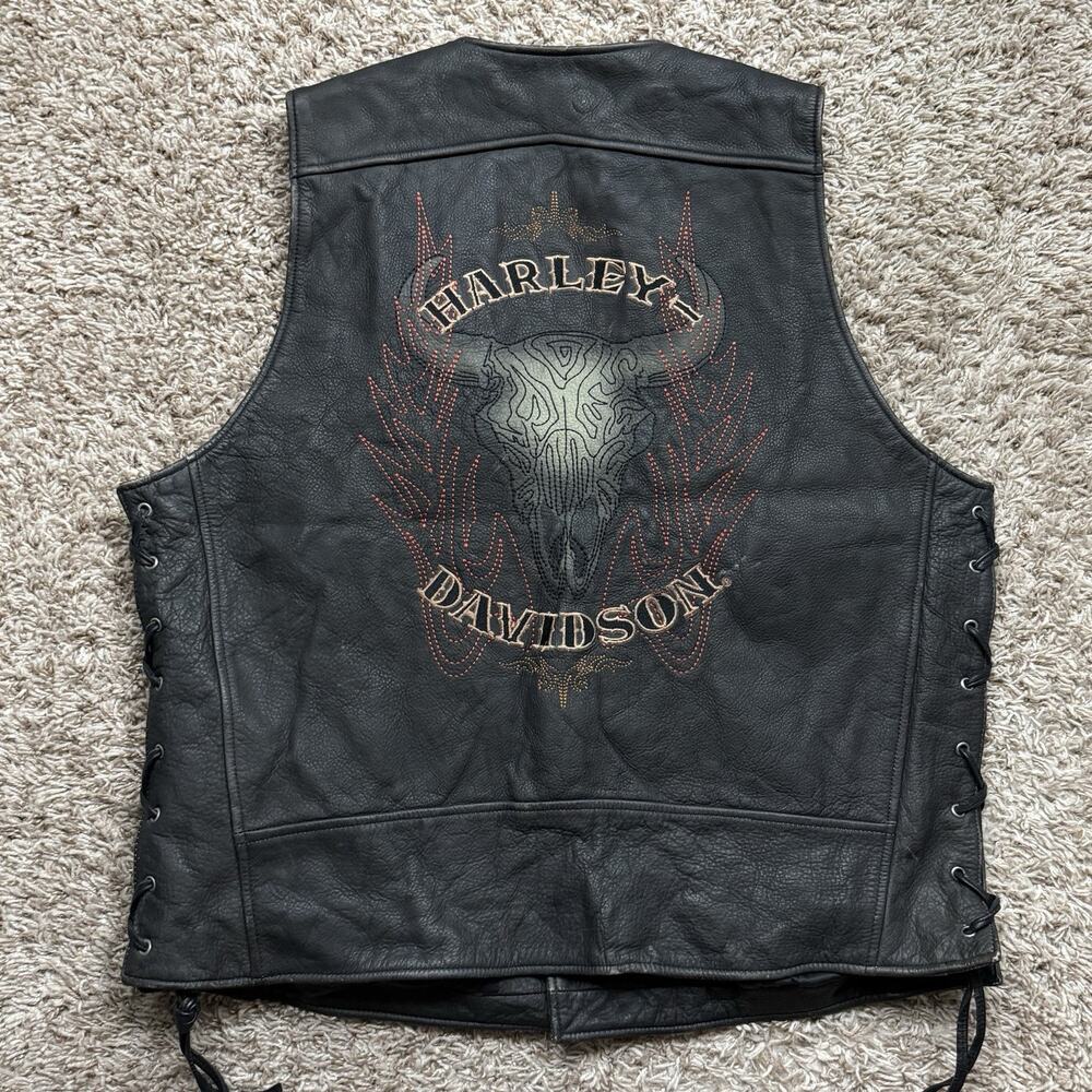 Harley Davidson Men’s XL Tioga Pass Embroidered Skull Leather Motorcycle Vest